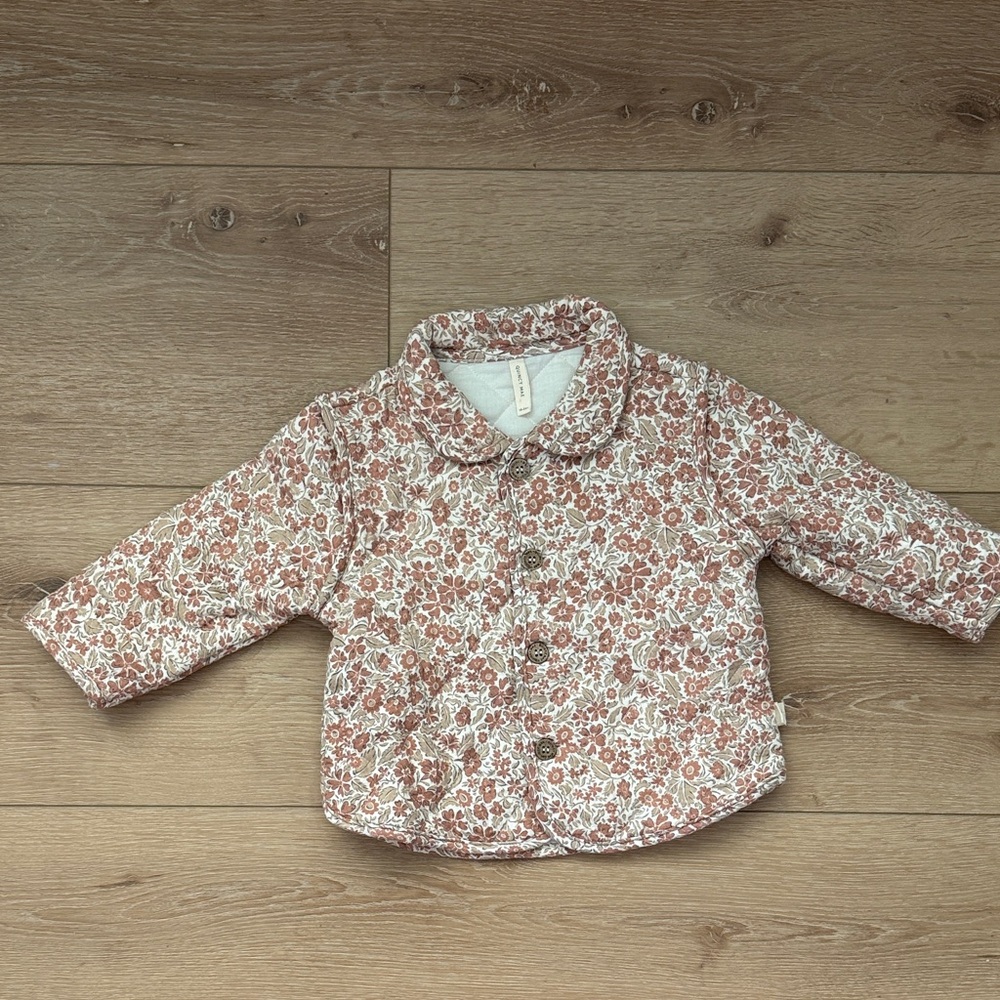 Quincy Mae Floral Quilted Baby Jacket in Dusty Rose